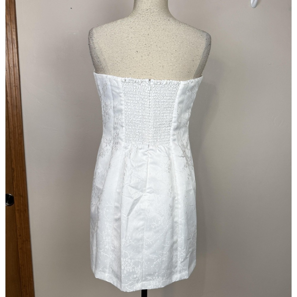 Reformation Dress Womens 10 White Jacquard Floral Strapless Sheath Mini Smocked - Picture 3 of 11
